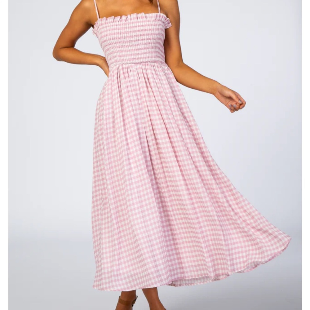 Pink Blush Pink Gingham Cutout Midi Dress
